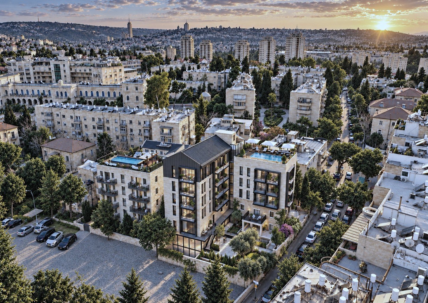 Aerial view of the project within central Jerusalem